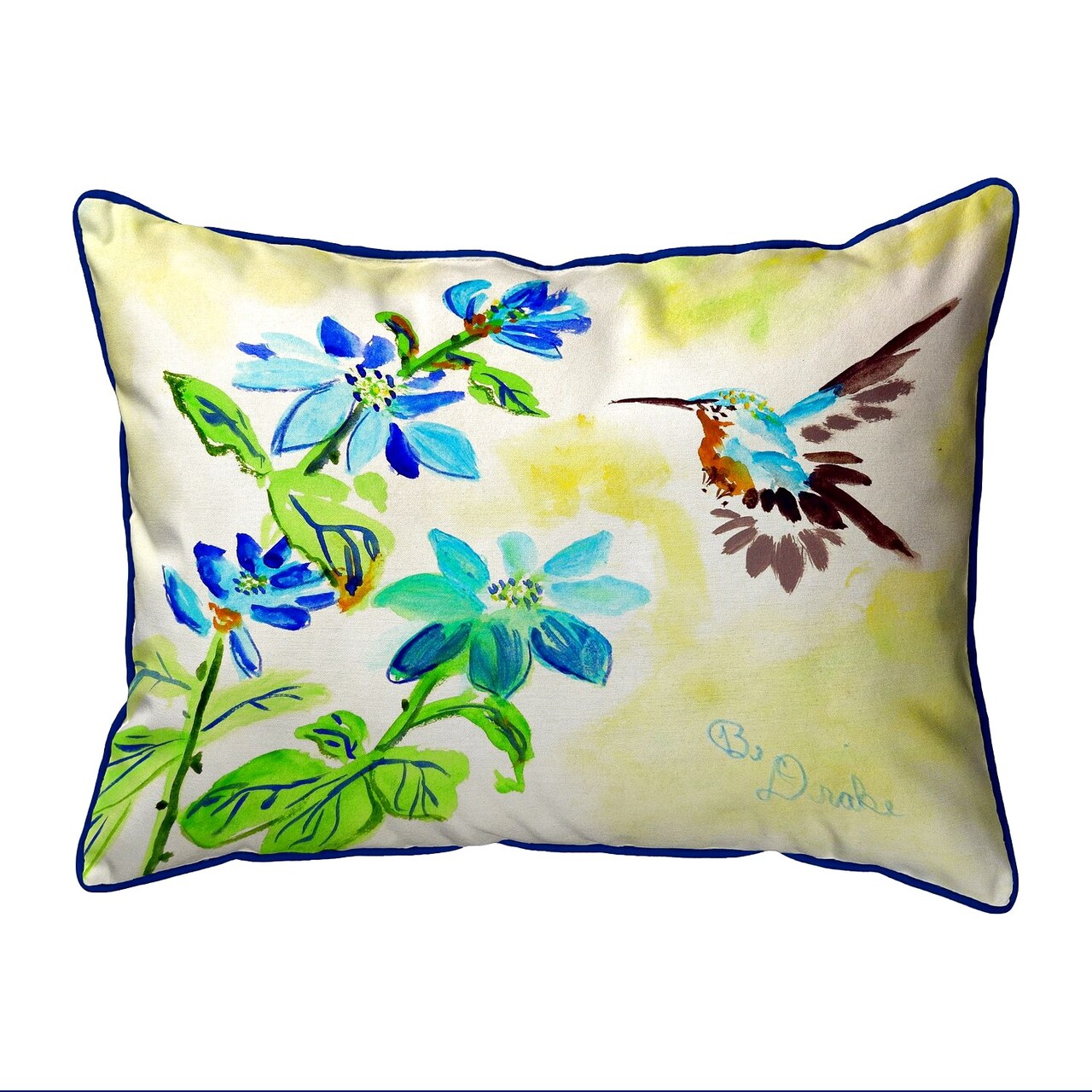 Betsy Drake Aqua Hummingbird Large Indoor/Outdoor Pillow 16x20